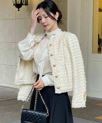 Juvera double-button surgical tweed short jacket